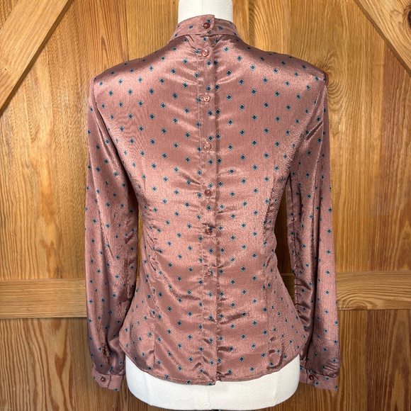 Vintage Victorian Dark Academia Top – Mauve Geometric Print Top – Long Sleeve - Picture 2 of 9